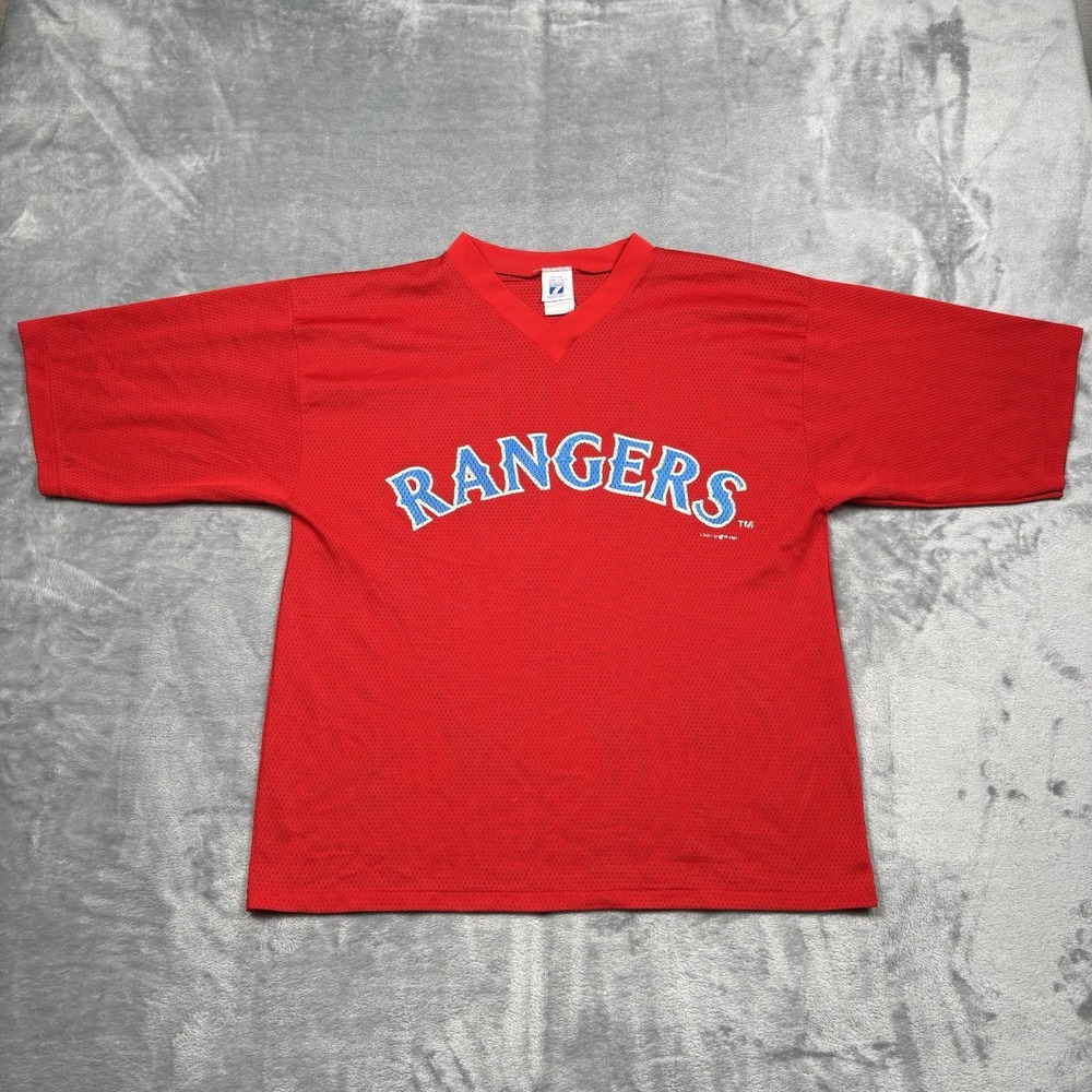 Vintage Rare 1996 Logo 7 MLB Baseball Texas Rangers Mesh Red Logo Jersey Size M